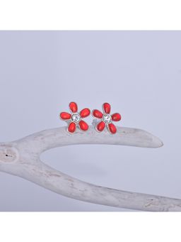 GIVA - Sterling Silver Red Color Flower Stud Earring for Womens and Girls