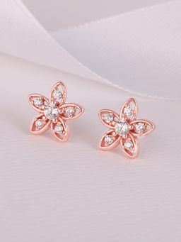 GIVA - Sterling Silver Rose Gold Zircon Embellished Flower Earrings for Women and Girls