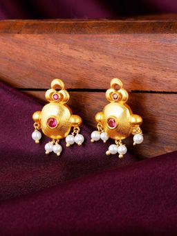 GIVA - Sterling Silver Golden Red Stone Dangling Pearls Earrings for Women and Girls