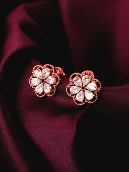 GIVA - Rose Gold Zircons Embellished Flower Earrings for Women and Girls