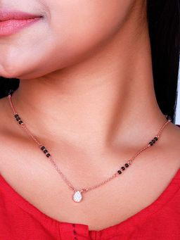 GIVA - Sterling Silver Rose Gold Pear-Shaped Mangalsutra for Women and Girls