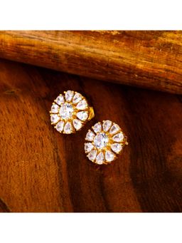 GIVA - Sterling Silver Golden Round Zircon Studded Earrings for Women and Girls