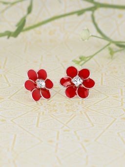 GIVA - Sterling Silver Red Floral Bliss Earrings for Womens and Girls
