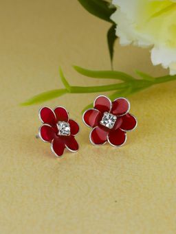 GIVA - Sterling Silver Wine Red Floral Bliss Earrings for Womens and Girls