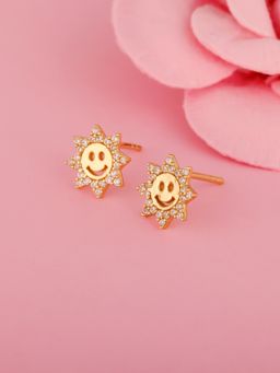 GIVA - Sterling Silver Golden Smiley Earrings for Kids