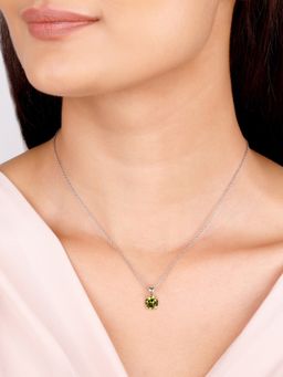 GIVA - Sterling Silver Zircon Green Round Pendant with Link Chain for Womens and Girls