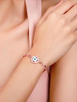 GIVA - Sterling Silver Rose Gold Floral Evil Eye Mangalsutra Bracelet for Womens and Girls