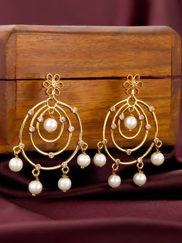 GIVA - Sterling Silver Golden Swirl Pearl Drop Chandbali Earrings for Womens and Girls