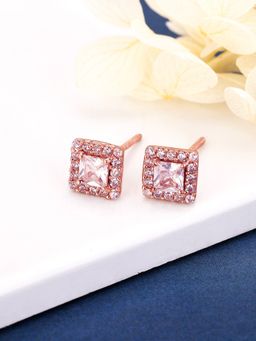 GIVA - Sterling Silver Rose Gold Zircon Square Halo Earrings for Womens and Girls