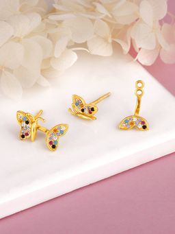 GIVA - Sterling Silver Golden Butterfly Wings 2-in-1 Stud Earrings for Womens and Girls