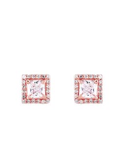 GIVA - Sterling Silver Rose Gold Classic Halo Square Earrings For Womens and Girls