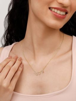 GIVA - Sterling Silver Golden Love Typography Necklace for Womens and Girls