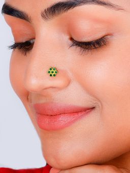 GIVA - Sterling Silver Golden Green Stone Nose Pin for Womens and Girls