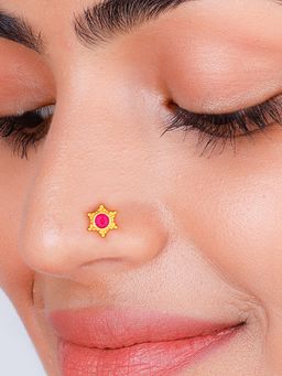 GIVA - Sterling Silver Golden Red Star Nose Pin for Womens and Girls