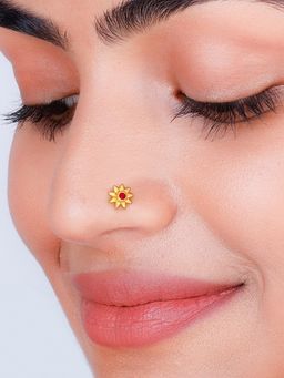 GIVA - Sterling Silver Golden Red Flower Nose Pin for Womens and Girls