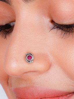 GIVA - Oxidised Silver Pink Stone Nose Pin for Womens and Girls