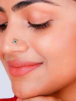 GIVA - Oxidised Silver Floral Green Nose Pin for Womens and Girls