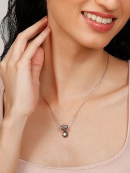 GIVA - Oxidised Silver White Stone Pendant with Link Chain for Womens and Girls