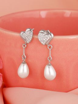 GIVA - Sterling Silver Sparkling Hearts and Pearl Earrings