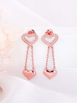 GIVA - Sterling Silver Rose Gold Dangling Hearts Earrings