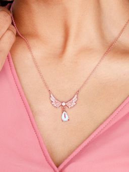 GIVA - Sterling Silver Rose Gold Divine Wings Moonstone Drop Necklace