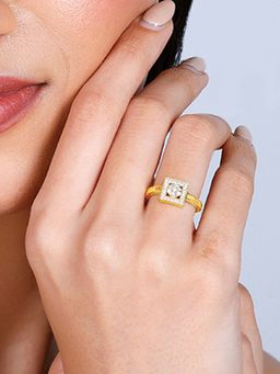 GIVA - Sterling Silver Anushka Sharma Golden Square Zircon Ring