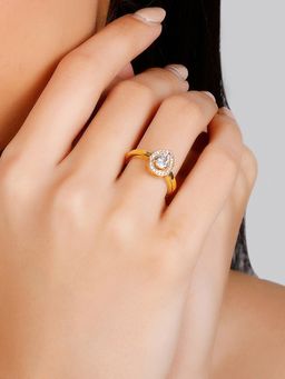 GIVA - Sterling Silver Anushka Sharma Golden Dew Drop Ring