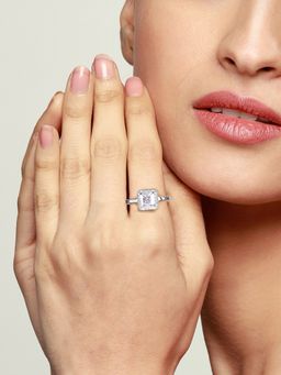 GIVA - Sterling Silver Anushka Sharma Silver Studded Classic Square Ring