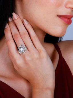 GIVA - Sterling Silver Anushka Sharma Silver Floral Grandeur Ring