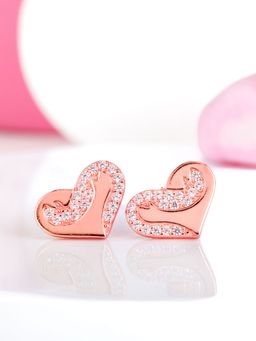 GIVA - Sterling Silver Rosegold Zircon Studded United Hearts Earrings for Womens and Girls