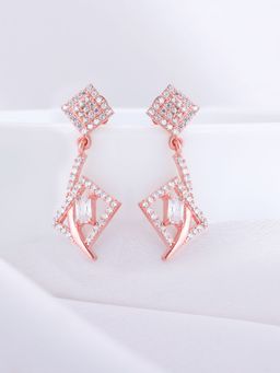 GIVA - Sterling Silver Rose Gold Zircon Studded Twig Earrings for Womens and Girls