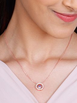 GIVA - Sterling Silver Rose Gold Glam Wheel Necklace for Womens and Girls