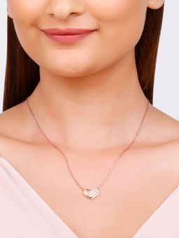 GIVA - Sterling Silver Rosegold Zircon Studded United Hearts Necklace for Womens and Girls