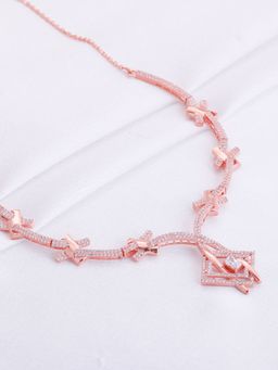 GIVA - Sterling Silver Rose Gold Zircon Studded Twig Necklace for Womens and Girls