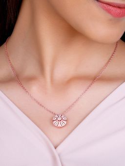 GIVA - Sterling Silver Rose Gold Vinca Pendant With Link Chain for Womens and Girls