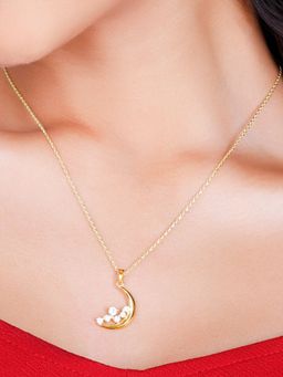 GIVA - Sterling Silver Golden Romance In Moon Pendant With Link Chain for Womens and Girls