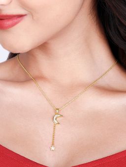 GIVA - Sterling Silver Golden Moon Catching Star Pendant With Link Chain for Womens and Girls