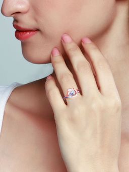 GIVA - Sterling Silver Rose Gold Zircon Studded Tulip Ring for Womens and Girls