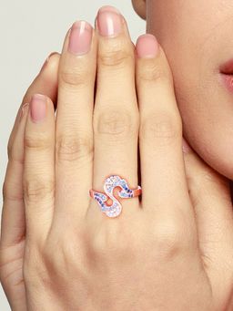GIVA - Sterling Silver Rose Gold Zircon Studded Waves Ring for Womens and Girls