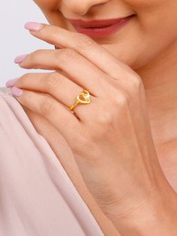 GIVA - Sterling Silver Golden 3D Zircon Studded Heart Ring for Womens and Girls