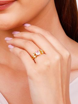 GIVA - Sterling Silver Golden Purple Heart Stone Studded Ring for Womens and Girls