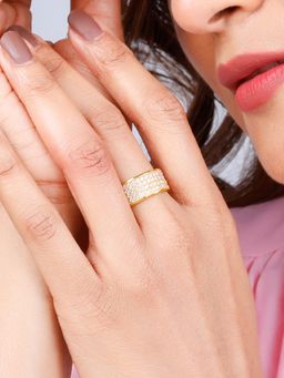 GIVA - Sterling Silver Golden Zircon Studded Simply Bling Ring for Womens and Girls