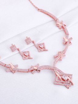 GIVA - Sterling Silver Rosegold Zircon Stud Twig Necklace & Earrings Set for Womens and Girls