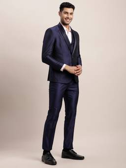Turtle - Men Pure Cotton Textured Blue Suits (Set of 3)
