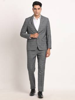 Turtle - Men Terry Rayon Checkered Regular Grey Suits (Set of 2)
