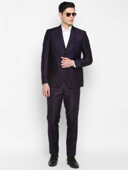 Turtle - Men Terry Rayon Solid Regular Fit Navy Blue Suits (Set of 2)