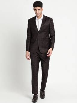 Turtle - Men Pure Cotton Checkered Regular Fit Brown Suits (Set of 2)