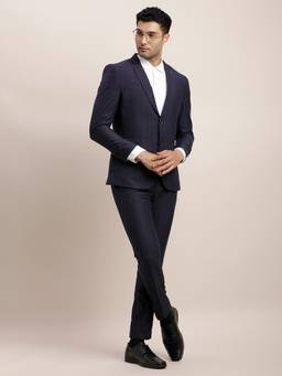 Turtle - Men Terry Rayon Checkered Regular Fit Navy Suits (Set of 2)