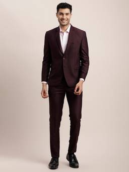 Turtle - Men Poly Viscose Solid Regular Fit Maroon Suits (Set of 2)
