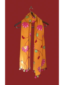 URZUV - Mustard Kashmiri Hand Embroidered Aari Stole